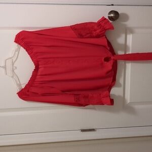 INC off the shoulder red top, tie front blouse. Size Large, like new!